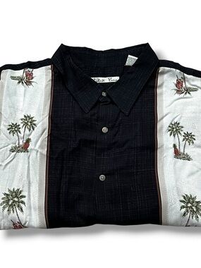 Batik Bay Hawaiian Shirt Mens 2XL Palm Tree Pineapple Stripe 100% Rayon Vintage